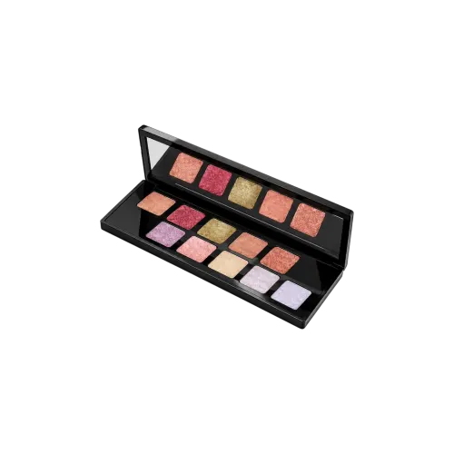10-Pan Rectangular ABS Eyeshadow Palette with Square Wells, Mirror & Magnetic Closure
