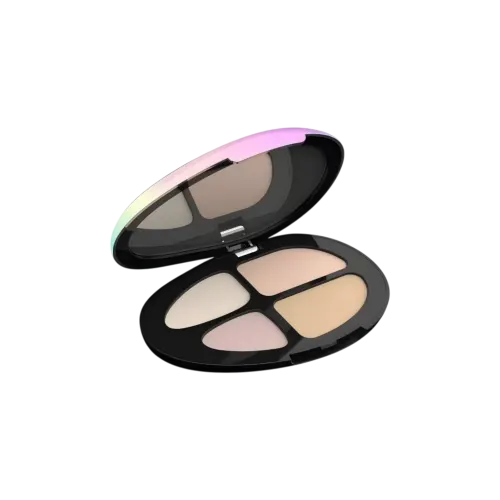 4-Pan Organic Pebble-Shaped ABS Eyeshadow Palette with Mirror & Iridescent Top