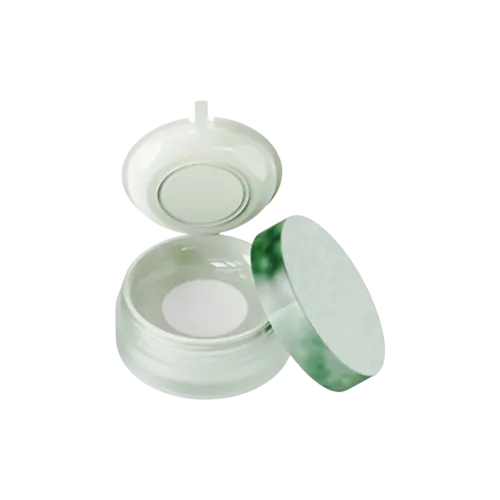 2oz / 60ml AS Plastic Straight Sided Loose Powder Mesh Sifter Jar with Hinged Sealing Disc & Custom Decorated Cap