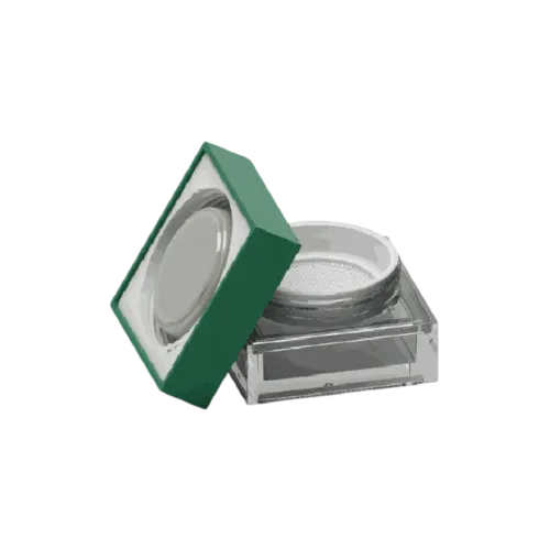 2.1oz / 61ml AS Square Loose Powder Mesh Sifter Jar with Flush Square Cap & Flat Integrated Sealing Disc