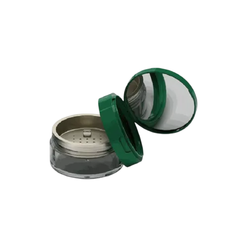 2.84oz / 84ml AS Plastic Straight Sided Loose Powder Sifter Jar with Hinged Flip-Top Cap & Mirror