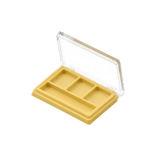 3-Pan Rectangular ABS & AS Eyeshadow Palette with Rectangular Wells, Applicator Slot & Transparent Lid