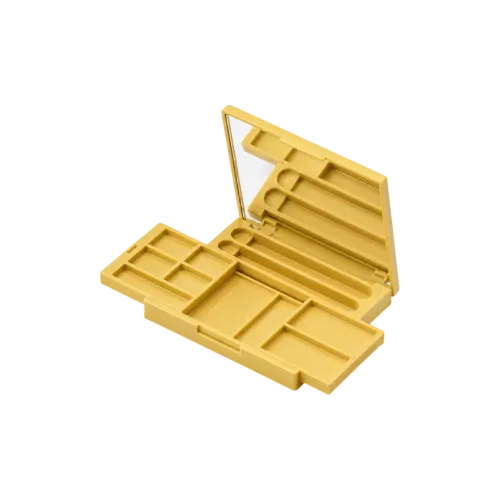 8-Pan Square ABS & AS Cosmetic Palette with Sliding Trays, Mirror & Applicator Well