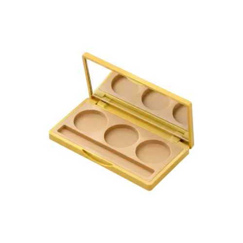 3-Pan Rectangular ABS & AS Eyeshadow Palette with Round Wells, Mirror & Applicator Well