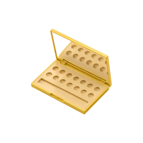 14-Pan Rectangular ABS & AS Lip Color Palette with Mirror, Applicator Well & Decorative Top Plate