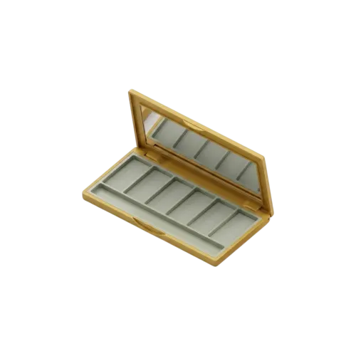 6-Pan Rectangular Dual-Tone ABS Eyeshadow Palette with Rectangular Wells, Mirror & Applicator Well