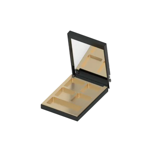 4-Pan Rectangular ABS & AS Eyeshadow Palette with Applicator Well, Mirror & Decorative Top Plate