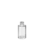 The image shows the Calaso 1.0oz Glass Bottle. This is a small, cylindrical clear glass bottle with a smooth surface and a screw neck opening. The bottle is empty and positioned upright, showcasing its sleek and simple design. The clarity of the glass allows for full visibility of the contents that would be inside.