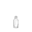 The image features the Calaso 0.3oz Glass Bottle. It is a small, cylindrical, transparent glass bottle with a smooth surface. The bottle has a narrow neck and an opening designed for a screw-on cap (not shown in the image). The overall design is sleek and minimalistic, suitable for holding small quantities of liquid products like essential oils, serums, or other cosmetic items.