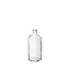 The image shows a clear, empty glass bottle named "Calaso 8.0oz Glass Bottle". The bottle has a cylindrical shape with a smooth surface and a slightly wider base compared to the neck. The neck is threaded, designed to accommodate a screw-on cap or closure. There are no labels, text, or color markings on the bottle, highlighting its transparent and clean design. The photograph is taken against a plain white background, focusing solely on the bottle.