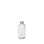 The image shows the Calaso 1.7oz Glass Bottle. It is a clear, cylindrical glass bottle with a round base and a narrow neck. The surface of the bottle appears smooth and transparent, allowing the contents inside to be visible. The bottle is empty and is displayed against a plain white background, highlighting its simple yet elegant design.