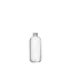 The image displays a clear, cylindrical glass bottle with a smooth surface and a narrow neck. The bottle is identified as the "Calaso 3.4oz Glass Bottle." It has a clean, minimalistic design, allowing the contents to be easily visible. The bottle is shown against a plain white background, emphasizing its transparent nature and elegant shape.