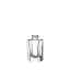 The image displays a clear glass bottle named "Calaso 0.5oz Glass Bottle." The bottle has a cylindrical shape with a smooth, clear surface. It features a wide neck and a screw-top opening, making it suitable for easy filling and secure sealing. The bottle is empty and positioned upright on a plain white background, highlighting its simple and elegant design.