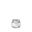 The image shows the Calaso 2.5oz Glass Jar (HM14011-100). It is a small, clear glass jar with a smooth, cylindrical shape. The jar has a wide mouth with threading for a screw-on lid, which is not shown in the image. The glass is transparent, allowing the contents to be visible, and the overall design is sleek and simple. The jar is empty and stands upright, showcasing its compact size and clean lines. 