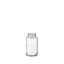The image shows the Calaso 5.1oz Glass Jar from Glasmeister. The jar is made of clear glass and has a cylindrical shape with smooth, clean lines. It features a wide mouth opening, making it suitable for various contents. The image highlights the transparent nature of the glass, allowing the contents inside to be visible. The jar is displayed against a plain, white background, emphasizing its simplicity and elegance.