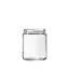 The image shows the Calaso 8.5oz Glass Jar by Glasmeister. The jar is clear and cylindrical with smooth, straight sides and a wide mouth. The glass appears to be thick and sturdy, and the jar is empty. The design is simple and modern, suitable for various uses such as storage or packaging. The background of the image is white, highlighting the transparency and clarity of the glass jar.