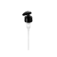 The image displays the Calaso PP Pump 28/410 FPB18A3C005. The product is a white plastic pump with a smooth, cylindrical pump head and a long, narrow dip tube extending from the base. The pump head features a ribbed texture for better grip and a nozzle for dispensing liquids. It is designed for screw-top bottles with a 28/410 neck finish. The overall design is simple and functional, suitable for dispensing various liquids such as lotions, soaps, or other personal care products.