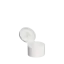 The image features the Menshen PP Flip-Top Cap 24/410. The cap is a cylindrical, plastic flip-top designed for bottles. It has a smooth surface and a hinge mechanism that allows the top to be flipped open for dispensing contents. The cap appears to be white in color and has a sleek, minimalist design.