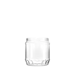 The image shows the Resilux 20.5oz PET Jar A205E0N. It is a clear, cylindrical plastic jar with a wide mouth opening. The jar is transparent, allowing the contents to be easily visible. The surface is smooth, and it has a simple, clean design with no additional markings or labels.