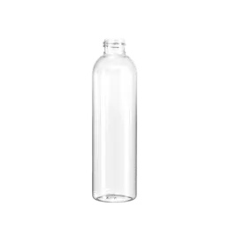 The image shows a clear, cylindrical plastic bottle with a narrow neck and a screw-top cap. The bottle has a smooth, transparent surface and appears to be empty. The product name is "Resilux 33.8oz PET Bottle B1000E9X." 