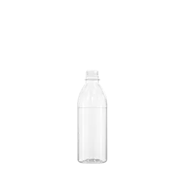 The image shows a Resilux 12.0oz PET Bottle. The bottle is transparent and cylindrical with a smooth surface. It has a narrow neck and a screw-top opening, suitable for attaching a cap. The overall design is simple and functional, making it easy to see the contents inside. The bottle stands upright and appears to be lightweight.