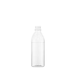 The image shows a clear plastic bottle, specifically the Resilux 16.9oz PET Bottle (B500G1B). The bottle features a standard cylindrical shape with a slightly tapered neck and a screw-top finish. The transparent material allows the contents to be visible, and there are no labels or markings on the bottle. The design is simple and functional, suitable for holding beverages.