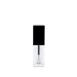 The image displays the JCOP 0.1oz ABS Lip Gloss Tube. The tube is sleek and cylindrical with a transparent body, allowing the contents to be visible. It features a shiny, silver-colored cap that contrasts with the clear tube. The product is designed for holding lip gloss and has a refined, minimalist appearance.