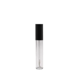 The image features the JCOP 0.2oz PP Lip Gloss Tube. The tube is made of clear plastic, allowing the contents to be seen from the outside. It has a cylindrical shape with a smooth surface. The cap is white and fits snugly on top, creating a sleek and streamlined appearance. The overall design is simple and functional, ideal for holding lip gloss.