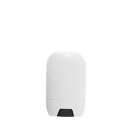 The image features the JCOP 1.5oz PP Skin Stick, a cylindrical container designed for holding skin care products. The container is made of white plastic with a smooth surface and a twist-up mechanism. It has a rounded cap that fits securely on top, and the base of the stick is flat, allowing it to stand upright. The product appears sleek and minimalist, suitable for various cosmetic applications.