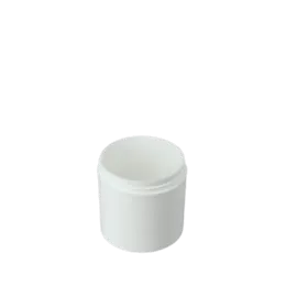 The image shows a Mold-Rite Plastics 6.0oz PP Jar. The jar is cylindrical with a wide mouth and a white screw-on lid. The body of the jar is transparent, allowing the contents to be visible. The overall design is simple and functional, suitable for various packaging needs. 