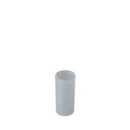 The image is of the Mold-Rite Plastics 3.8oz PP Jar. The jar is transparent, cylindrical, and made from polypropylene (PP) plastic. It has a smooth surface and a wide-mouth opening with threading at the top for a screw-on lid, although the lid is not shown in the image. The jar is empty, allowing a clear view of its shape and size.