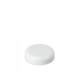The image shows a Mold-Rite Plastics PP Threaded Closure 58-400. The product is a plastic cap designed for containers with a threaded neck. The closure is circular with a smooth, glossy finish and fine threading on the inside to secure it onto a compatible container. The exterior of the cap is ribbed for a better grip. The color of the closure is a neutral shade of white.