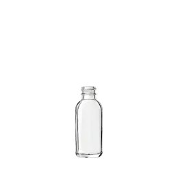 The image shows the Calaso 1.0oz Glass Bottle. It is a clear, cylindrical glass bottle with a smooth surface and a short neck. The bottle has a minimalist design, with no labels or markings visible. The neck is designed for easy attachment of a cap or dropper, though the image does not include any closures. The bottle appears to be empty and is photographed against a white background.
