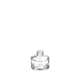 The image shows the Calaso 1.7oz Glass Bottle by Glasmeister. The bottle is clear, cylindrical, and has a smooth, sleek surface. It features a narrow neck with threading at the top, designed for a secure cap or closure. The bottle is empty, showcasing its transparent glass material and minimalistic design.