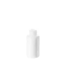 The image shows the Calaso 1.7oz Glass Bottle. The bottle has a cylindrical shape with smooth, clear glass that allows visibility of its contents. It has a small, narrow neck and a screw-top opening designed for a secure closure. The overall design is minimalist and elegant, suitable for various liquid products. The bottle is empty and displayed on a plain, white background.