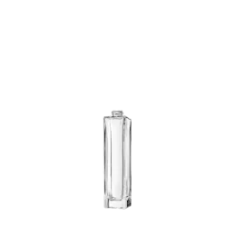 The image shows the Calaso 3.4oz Glass Bottle, an elegant, clear glass container with a cylindrical shape. The bottle has a smooth surface and a short neck, topped with a black screw cap. The simplicity and clarity of the design make it suitable for various uses, including storing liquids or cosmetics. The transparent nature of the glass allows the contents to be visible.