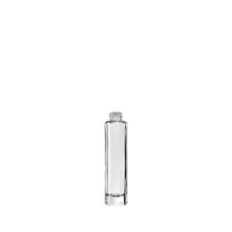 The image shows the Calaso 1.7oz Glass Bottle, a clear, cylindrical bottle with a smooth surface and a narrow neck. The bottle has a simple, elegant design and is empty, showcasing its transparent glass material. The neck appears to be threaded, indicating that it is designed to accommodate a screw-on cap or dispenser. This bottle is typically used for storing liquids such as cosmetics, oils, or other similar products.