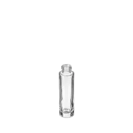 The image features the Glasmeister Calaso 1.7oz Glass Bottle. It is a transparent, cylindrical glass bottle with a smooth surface and a clear appearance. The bottle has straight sides and a short neck that leads to a screw-top opening. There is no cap or closure visible in the image. The overall design is sleek and minimalist, suitable for various liquid products.
