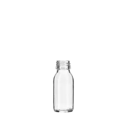 The image shows the Calaso 2.0oz Glass Bottle BB04266. The bottle is made of clear glass, with a cylindrical shape and smooth, sleek sides. It has a wide, flat bottom for stability and a narrow neck that ends in a threaded top, designed to be fitted with a cap or dropper. The transparency of the glass bottle allows its contents to be easily visible.