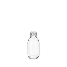 The image displays the Calaso 3.4oz Glass Bottle from Impacked Packaging. The bottle is clear with a cylindrical shape and a smooth surface. It features a narrow neck and a screw-top opening. The design is sleek and simple, making it suitable for various packaging needs.