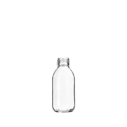 The image displays a clear, cylindrical glass bottle named "Calaso 4.2oz Glass Bottle." The bottle features smooth, transparent glass with a slightly tapered neck and a flat base. The cap is not shown in the image, and there are no labels or markings on the bottle, highlighting its clean and simple design. The overall aesthetic is minimalistic and elegant, making it suitable for various liquid products.