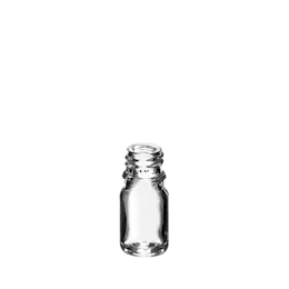 The image shows the Calaso 0.2oz Glass Dropper Bottle. The bottle is transparent, allowing the contents inside to be visible. It has a cylindrical shape with smooth, clear glass. The dropper cap is black and features a small, precise nozzle for dispensing liquids. The overall design is sleek and minimalistic, suitable for storing and applying small amounts of liquid products.
