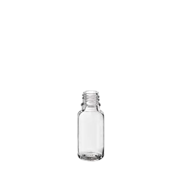 The image shows the Calaso 0.5oz Glass Dropper Bottle. The bottle is clear and cylindrical with a smooth surface. It has a black dropper cap with a ribbed texture for easy gripping. The dropper itself is made of glass and extends into the bottle, allowing for controlled dispensing of liquids. The overall design is sleek and minimalistic, suitable for storing and dispensing various liquids such as essential oils or serums.