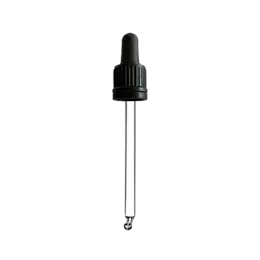 The image shows the Calaso PP Dropper DIN18. It features a white plastic dropper cap with a sleek, ergonomic design. The dropper is equipped with a clear pipette, which is visible through the transparent section of the cap. The overall appearance is clean and minimalistic, designed for precision dispensing of liquids.