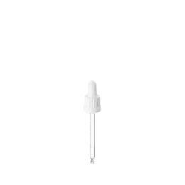 The image features the Calaso PP Dropper DIN18 RGB02C3A030-001. This product is a precision dropper designed for dispensing liquids. It consists of a black plastic cap with ridged sides for grip, attached to a clear dropper tube. The dropper is designed to fit onto a DIN18 neck bottle. The overall design is sleek and functional, suitable for various applications requiring precise liquid measurement and dispensing.