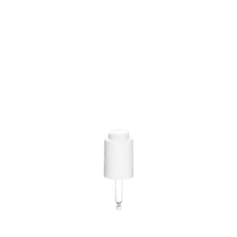 The image shows the Calaso PP Dropper 18-415 VPB07A3A001-001. It features a clear, cylindrical glass bottle with a black, ribbed screw cap dropper. The dropper has a thin, elongated tip for precise dispensing, and the overall design is sleek and functional.