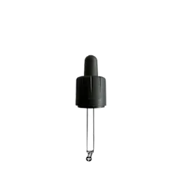 The image displays a Calaso PP Dropper DIN18. The dropper has a white, ribbed cap with a built-in pipette for dispensing liquid. The pipette is clear and extends from the base of the cap, designed to fit onto a bottle with a DIN18 neck finish. The overall design is straightforward and functional, suitable for precise liquid dispensing.