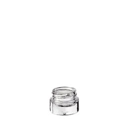 The image depicts a small, transparent glass jar with a clear, cylindrical shape and a smooth finish. The jar is the Glasmeister 0.2oz Glass Jar and features a wide mouth with a screw-top neck designed for a secure closure. The jar is empty and stands upright, showcasing its clarity and simplicity.