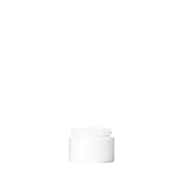 The image shows the Calaso 1.0oz Glass Jar by Glasmeister. The jar is clear and cylindrical with smooth, straight sides and a flat base. The opening of the jar is wide, allowing for easy filling and access to the contents. The glass has a slightly thickened base, adding to its durability and stability. There is no lid shown in the image. The overall design is simple and elegant, suitable for a variety of uses.