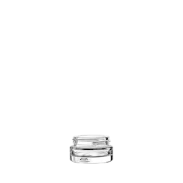 The image depicts the Glasmeister 0.5oz Glass Jar HF13911-100. It is a small, clear glass jar with a cylindrical shape and a simple, clean design. The jar appears to have a wide opening, suitable for easy filling and access. The glass is transparent, showcasing its contents clearly, and the jar has a smooth finish. There is no lid shown in the image.